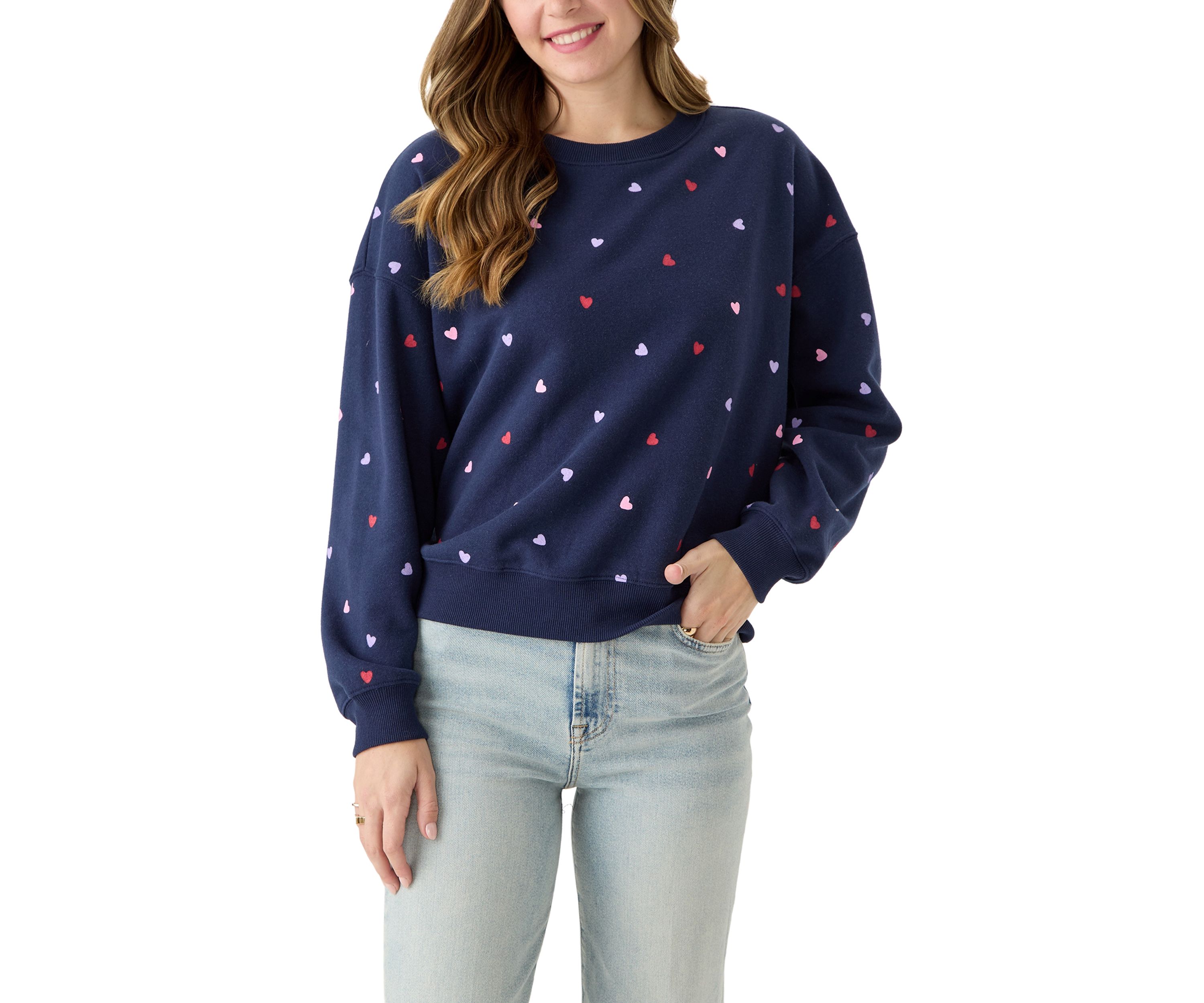 Womens Multi Heart Crew Sweatshirt 