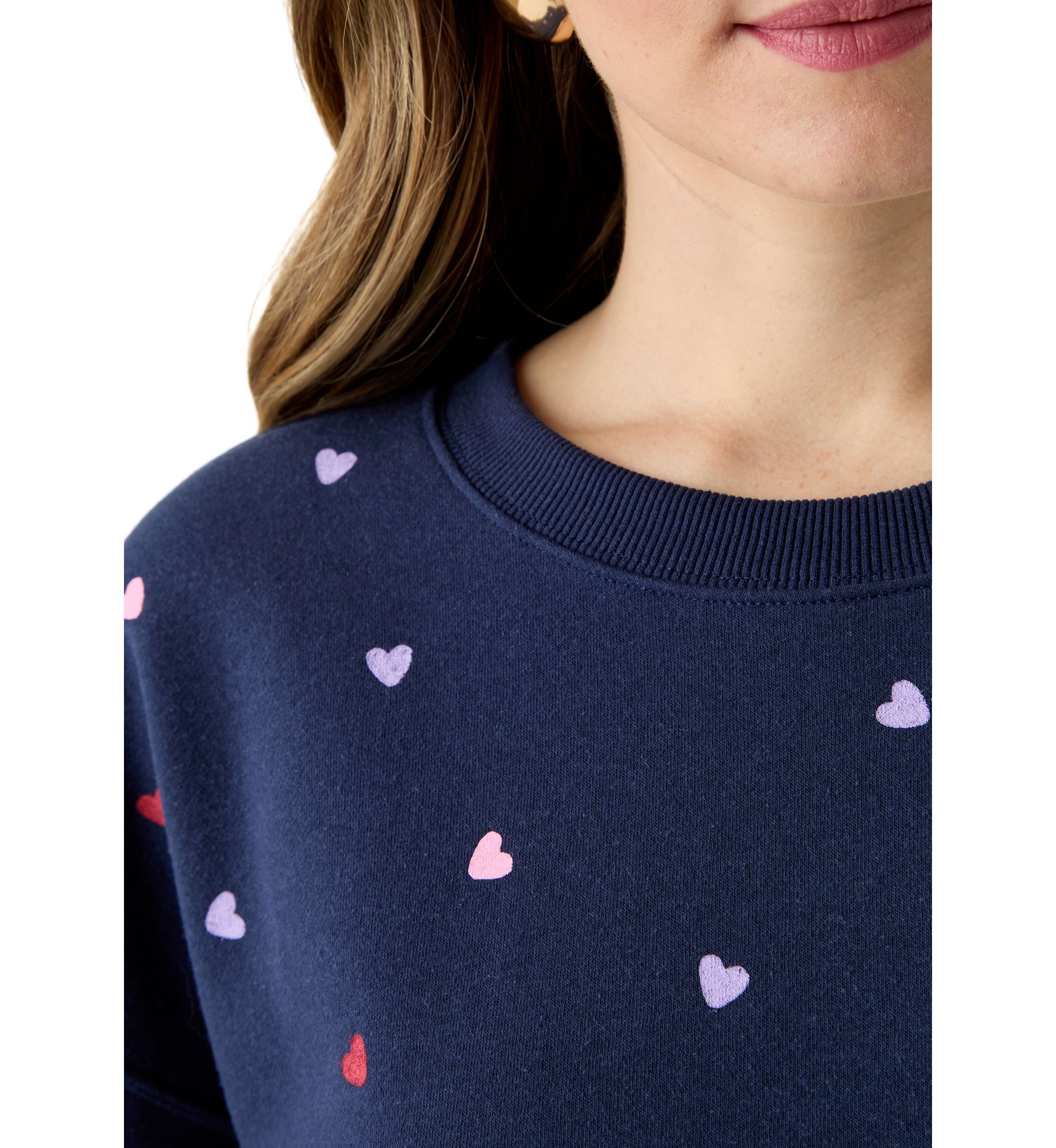Womens Multi Heart Crew Sweatshirt 