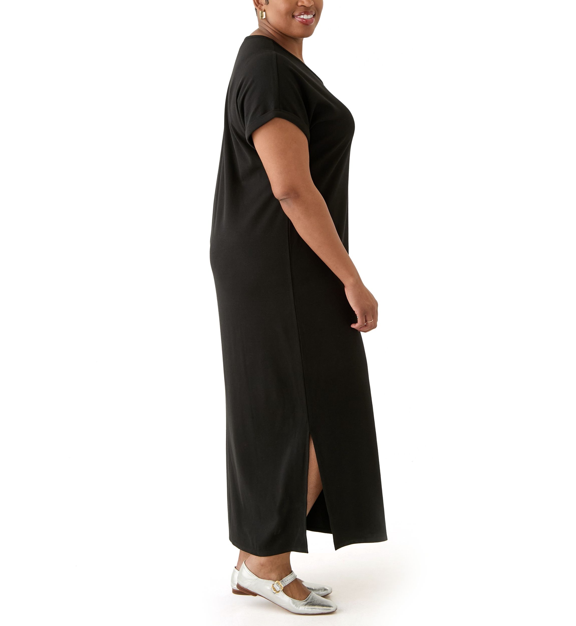 Plus Size Short Sleeve Knit Maxi Dress