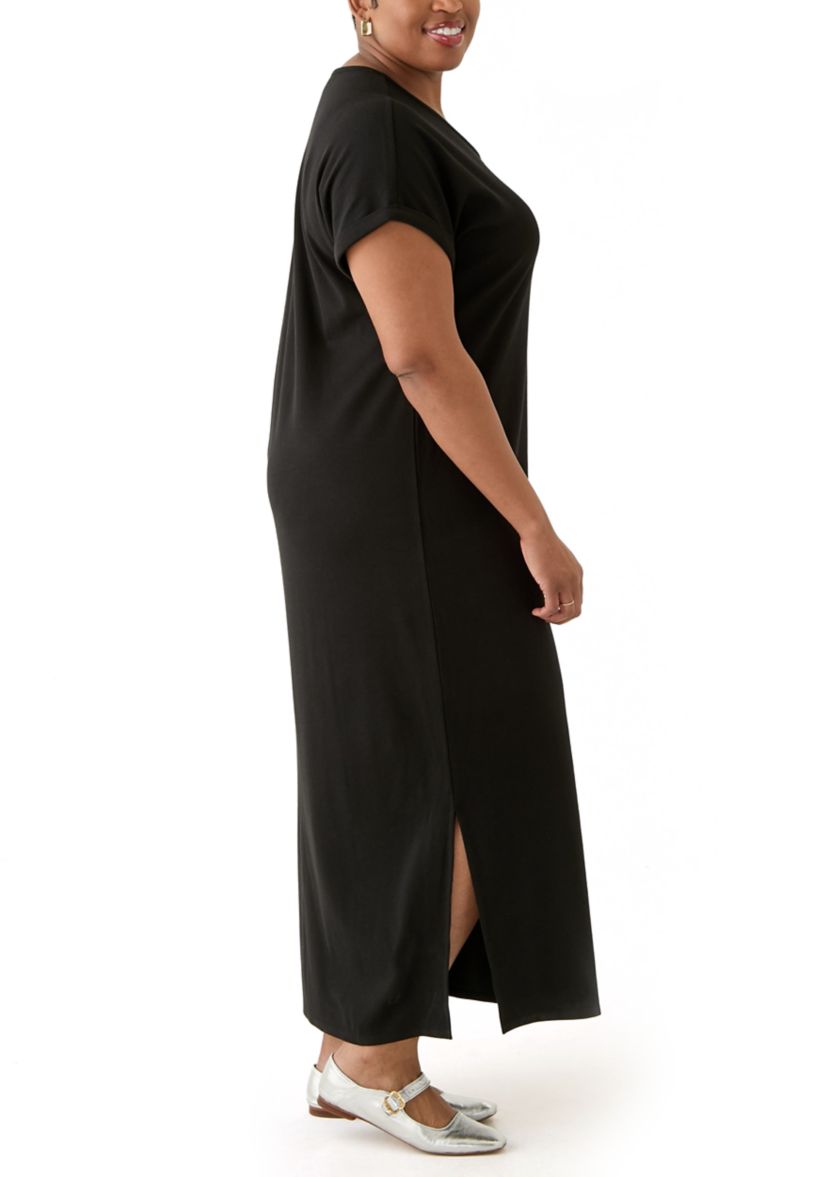 Plus Size Short Sleeve Knit Maxi Dress