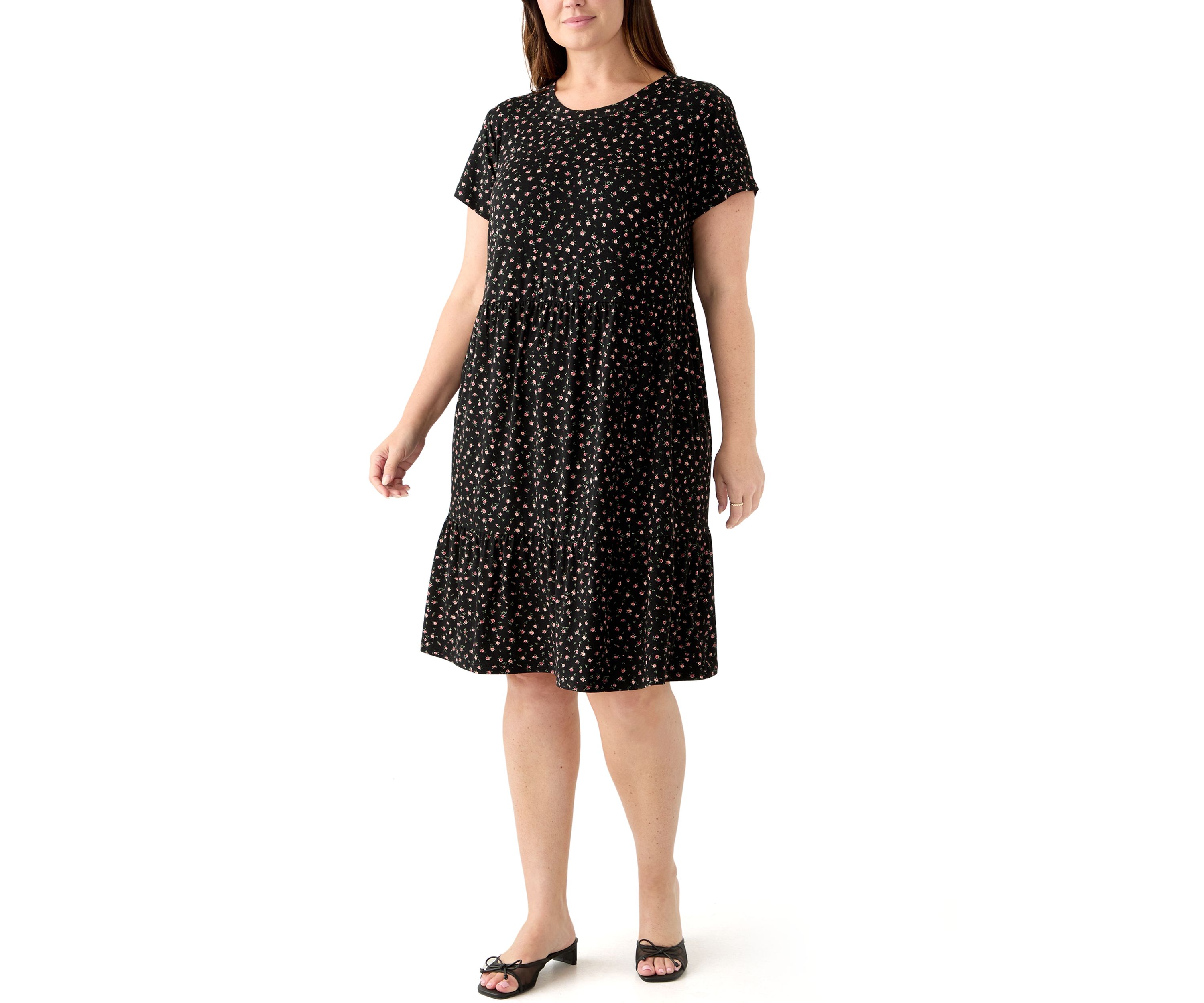 Plus Size Short Sleeve Tiered Floral Dress