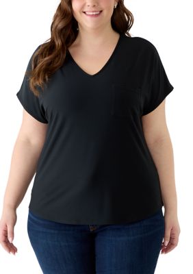 OLIVE + OAK Women's Plus Size Solid V-Neck Pocket T-Shirt