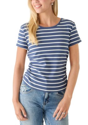 OLIVE + OAK Women's Crew Neck Ruched Side Striped T-Shirt