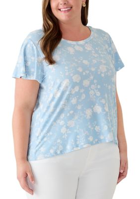 OLIVE + OAK Women's Plus Size Flutter Sleeve Crew Neck Top, Blue, 3X