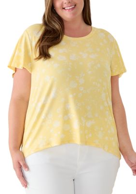 OLIVE + OAK Women's Plus Size Flutter Sleeve Crew Neck Top, Yellow, 3X