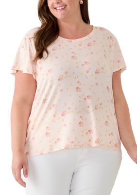 OLIVE + OAK Women's Plus Size Flutter Sleeve Crew Neck Top