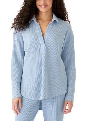 OLIVE + OAK Women's Johnny Collar Top, Blue, XL
