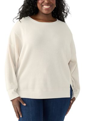 OLIVE + OAK Women's Plus Size Long Sleeve Waffle Crew Neck Top, 2X