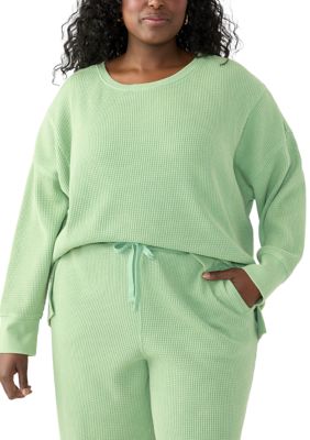 OLIVE + OAK Women's Plus Size Long Sleeve Waffle Crew Neck Top