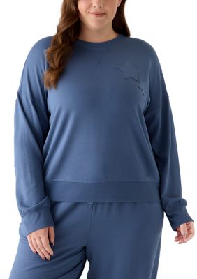 OLIVE + OAK Women's Plus Size Long Sleeve Appliqué Sweatshirt, Blue, 4X