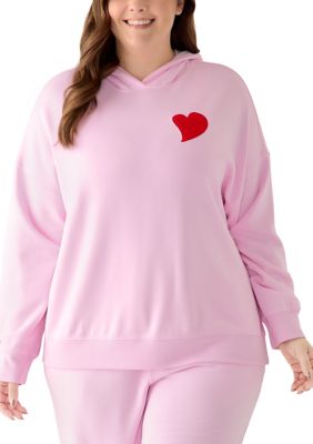 OLIVE + OAK Women's Plus Size Embroidered Hooded Sweatshirt, Pink, 3X