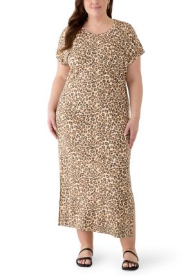 OLIVE + OAK Women's Plus Size Short Sleeve Knit Maxi Dress, Tan, 3X