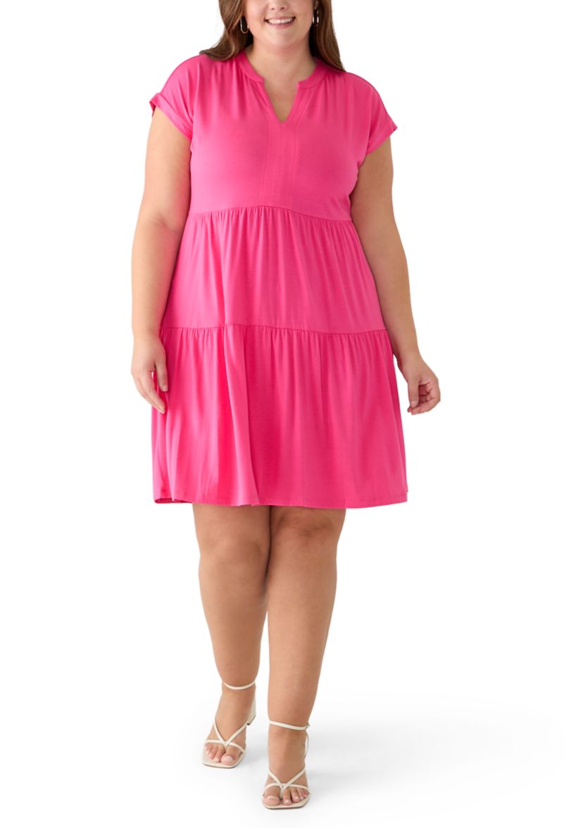 Gypsy & Jade Plus Size Short Sleeve Tiered Knit Dress | Belk