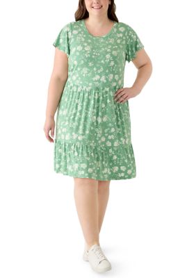 OLIVE + OAK Women's Plus Size Flutter Sleeve Tiered Dress, Green, 2X