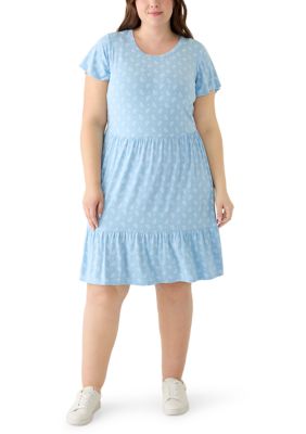 OLIVE + OAK Women's Plus Size Flutter Sleeve Tiered Dress, Blue, 3X