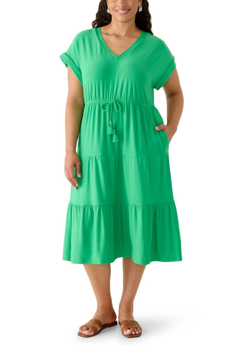 OLIVE + OAK Plus Size Short Sleeve Tie Waist Midi Knit Dress | Belk