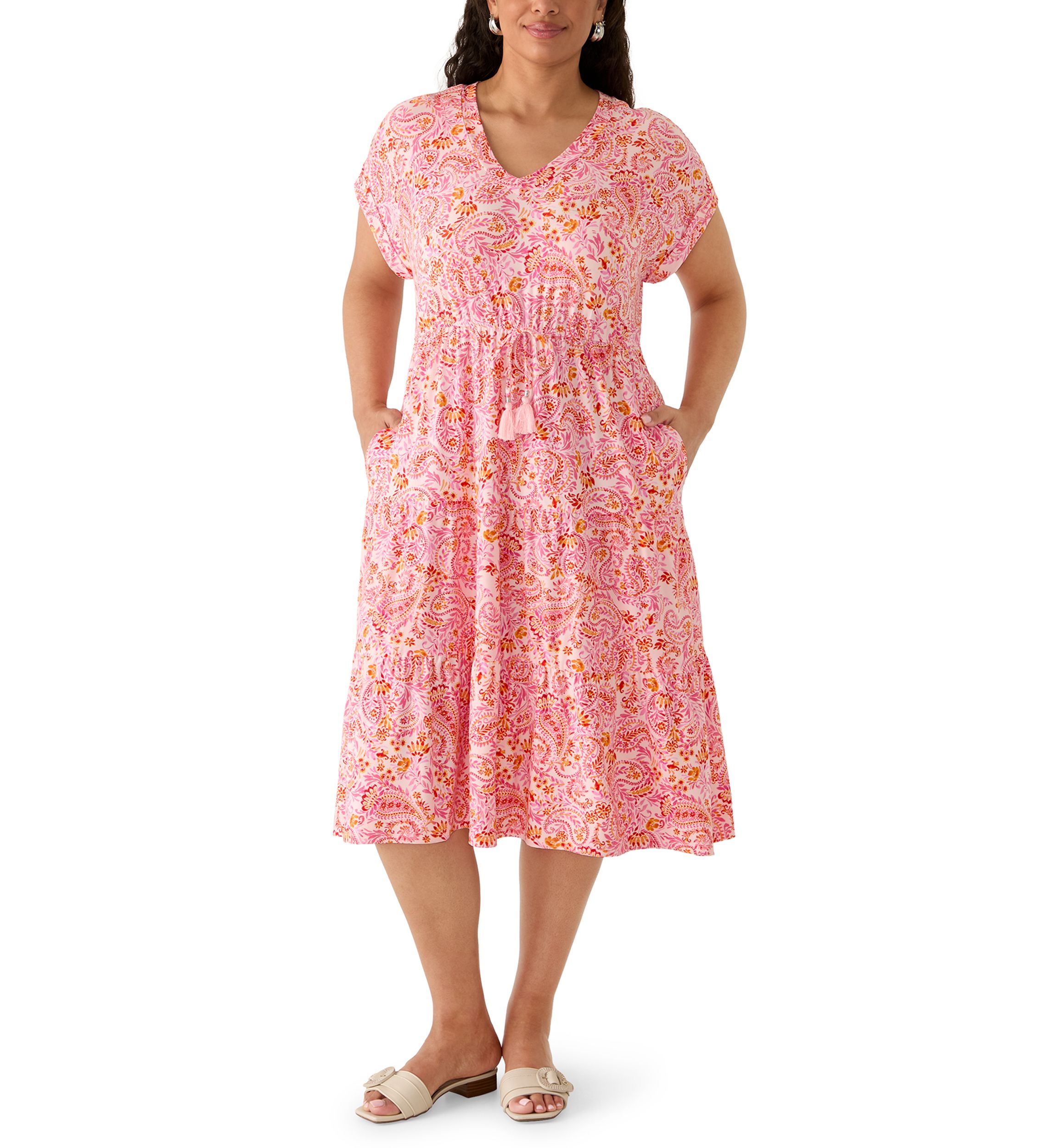 open lace back dress Multi Tropical Print Linen Midi Dress - All Dresses main image 1