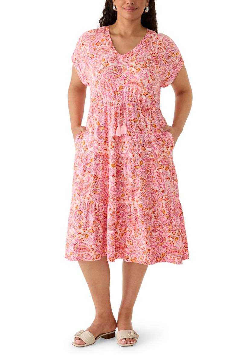 OLIVE + OAK Plus Size Short Sleeve Tie Waist Midi Knit Dress | Belk