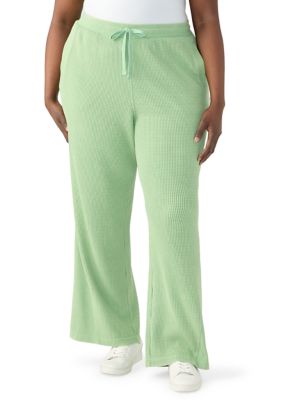OLIVE + OAK Women's Plus Size Wide Leg Waffle Pants, Green, 3XL