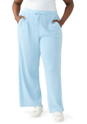 OLIVE + OAK Women's Plus Size Wide Leg Waffle Pants, Blue, 3XL