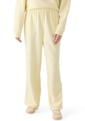 OLIVE + OAK Women's Wide Leg Sweatpants with Appliqué, Yellow, Small