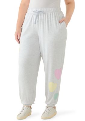 OLIVE + OAK Women's Plus Size Pull On Joggers with Embroidery, Grey, 3X