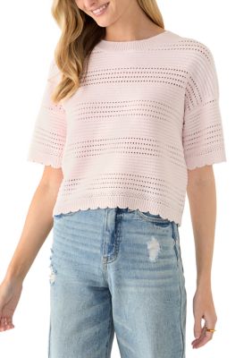 OLIVE + OAK Women's Scallop Edge Sweater, Pink, XL