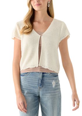 OLIVE + OAK Women's Short Sleeve One Button Cardigan, Ivory, Small