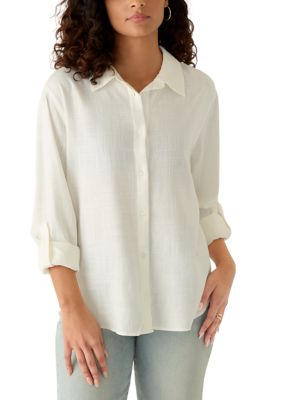 OLIVE + OAK Women's Basic Button Down Shirt, Ivory, XL