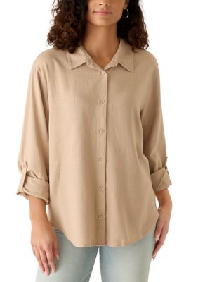 OLIVE + OAK Women's Basic Button Down Shirt, Small