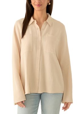 OLIVE + OAK Women's Gauze Hi Low Button Down Shirt