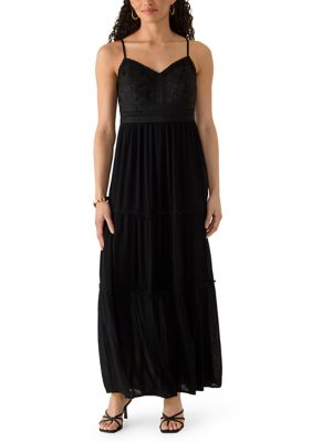 OLIVE + OAK Women's Embroidered Bodice Strap Tiered Dress
