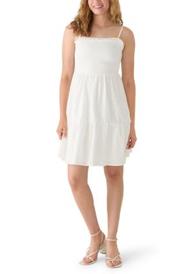 OLIVE + OAK Women's Smocked Bodice Eyelet Tier Mini Dress