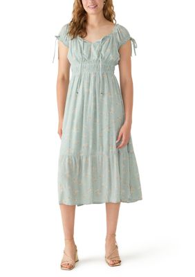OLIVE + OAK Women's Gauze Scoop Neck Crochet Trim Midi Dress