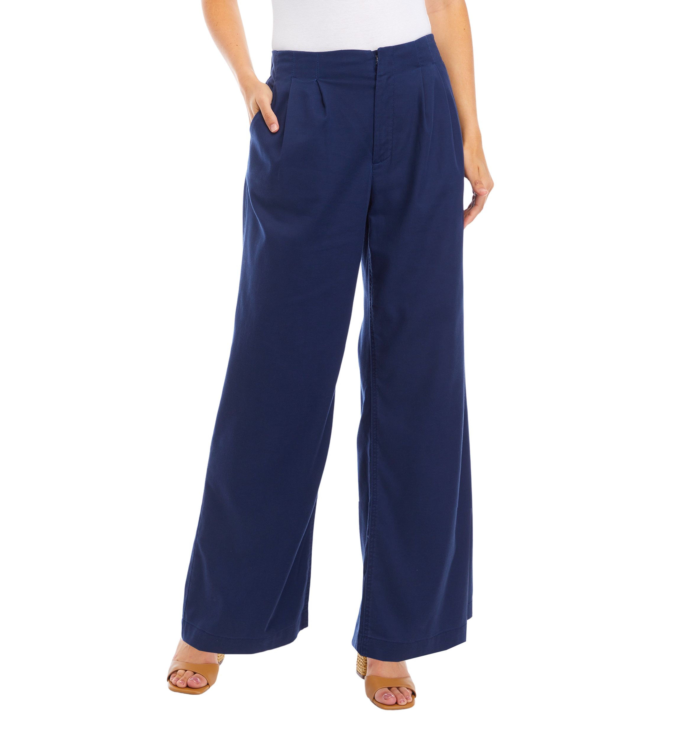 Womens Pleat Front Wide Leg Pants