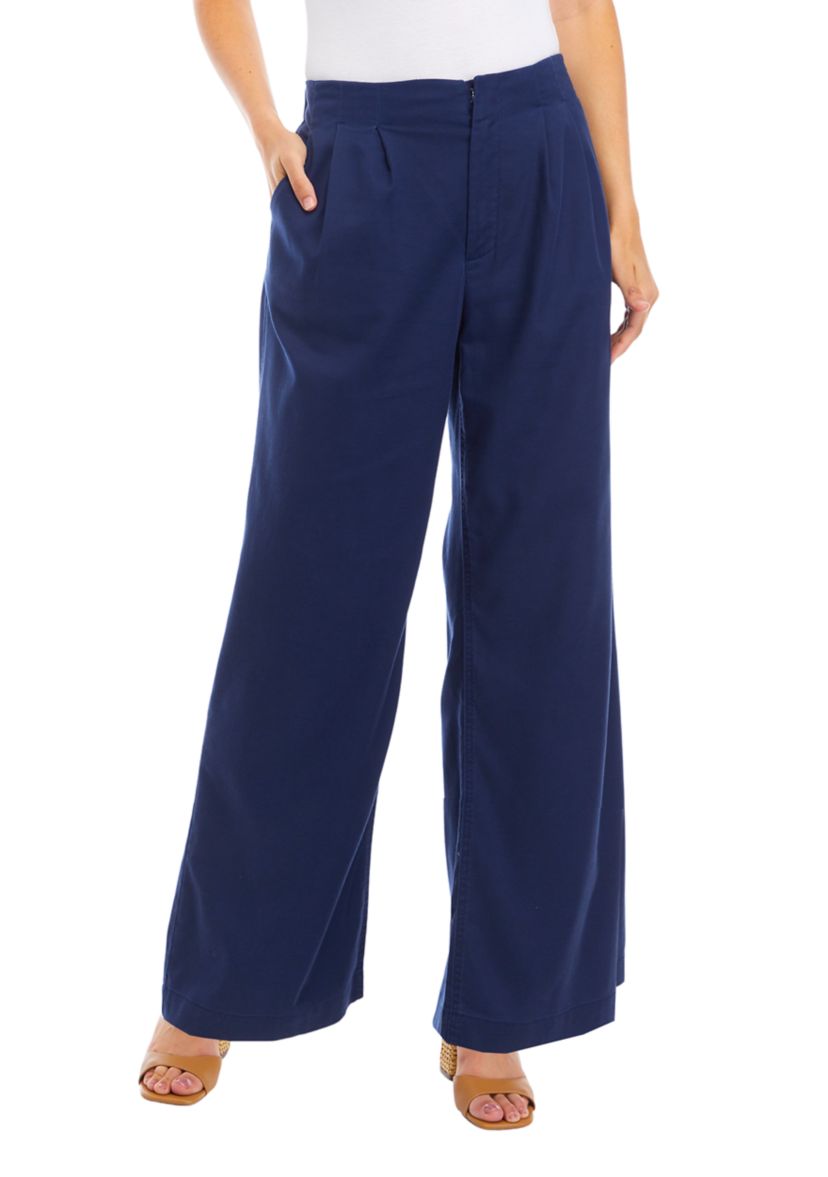 Womens Pleat Front Wide Leg Pants