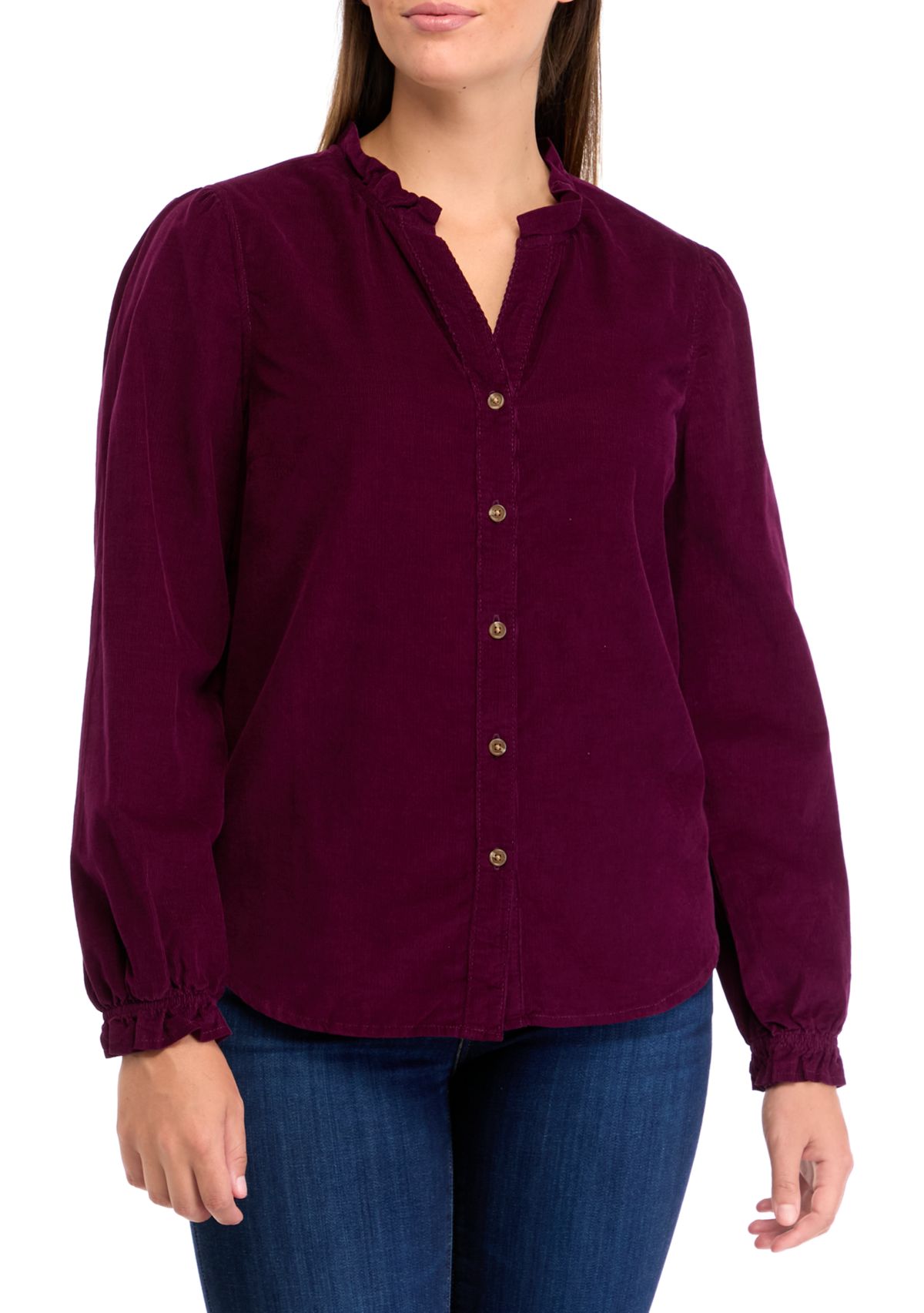 Womens Long Sleeve Corduroy Button Down Top