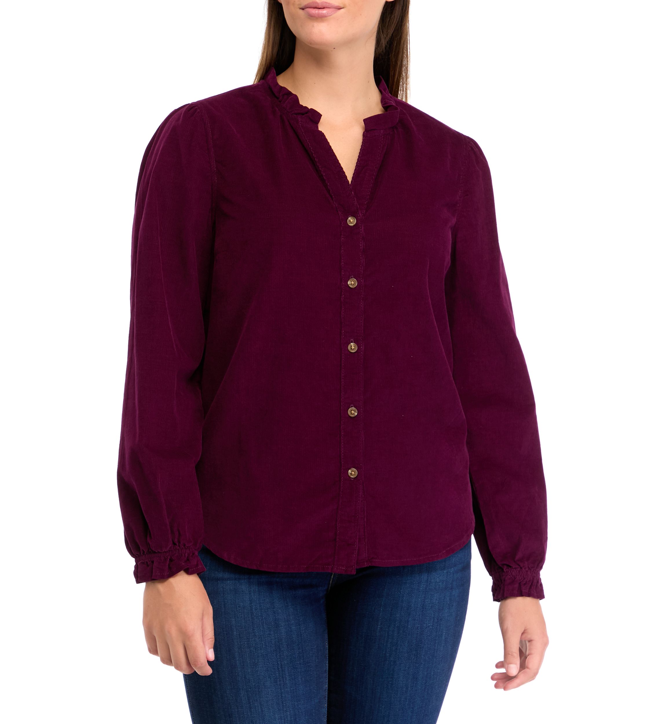 Womens Long Sleeve Corduroy Button Down Top