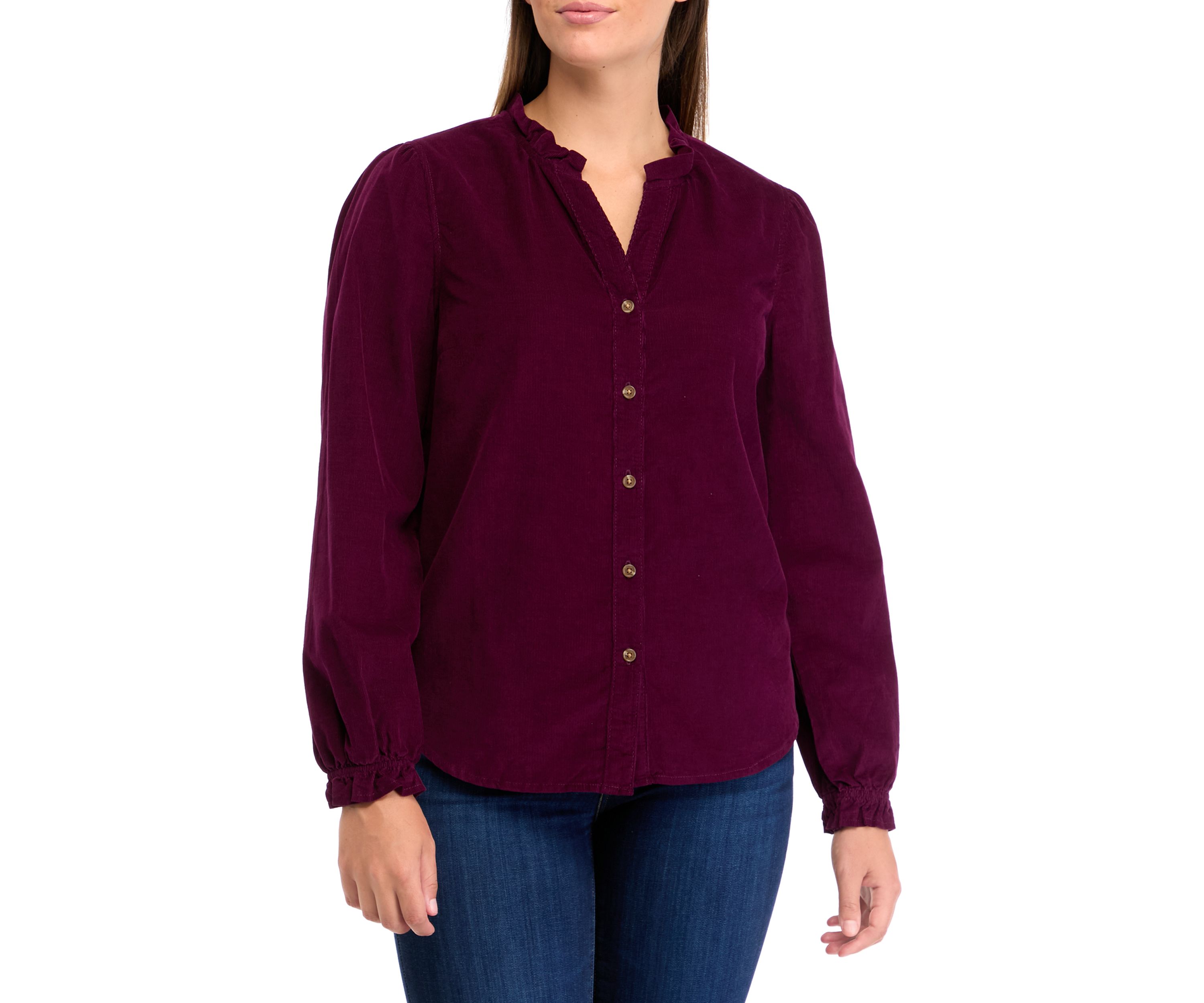 Womens Long Sleeve Corduroy Button Down Top