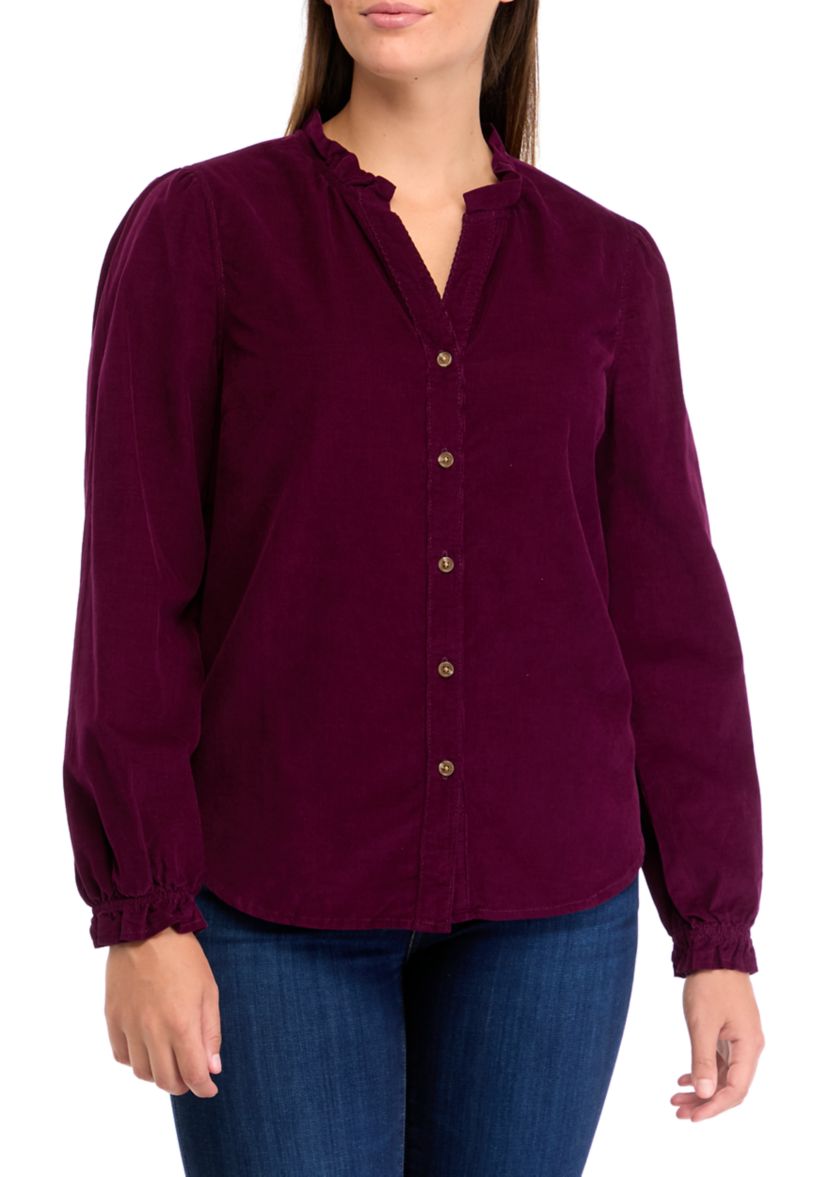 Womens Long Sleeve Corduroy Button Down Top