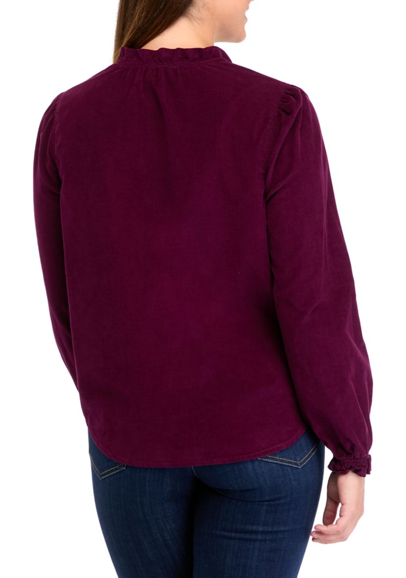 Womens Long Sleeve Corduroy Button Down Top