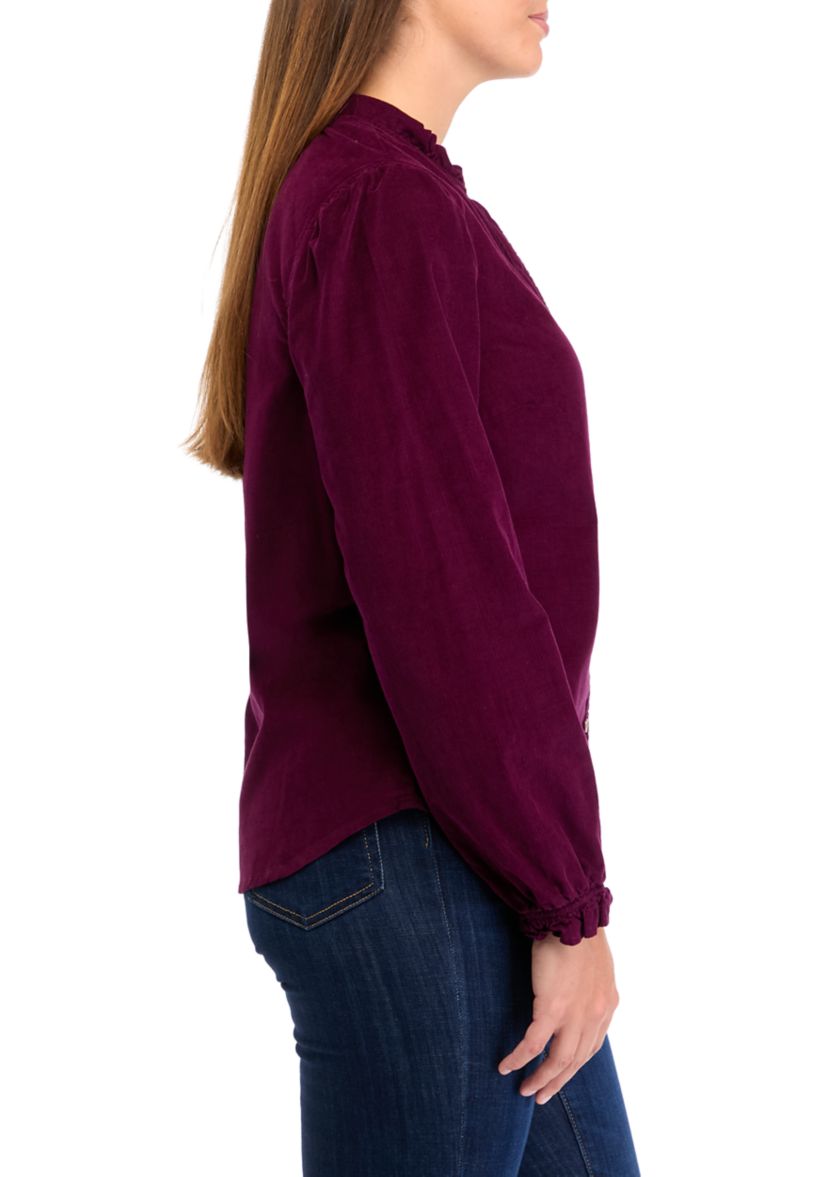 Womens Long Sleeve Corduroy Button Down Top