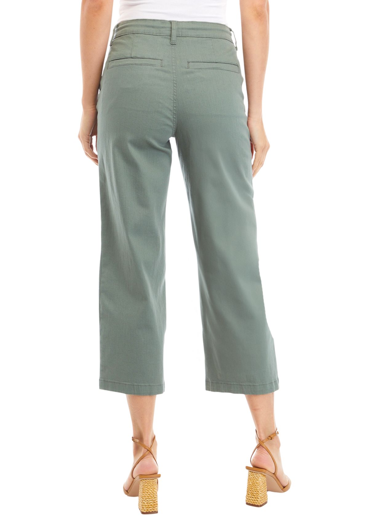 Womens Wide Leg Cropped Pants with Rope Belt 