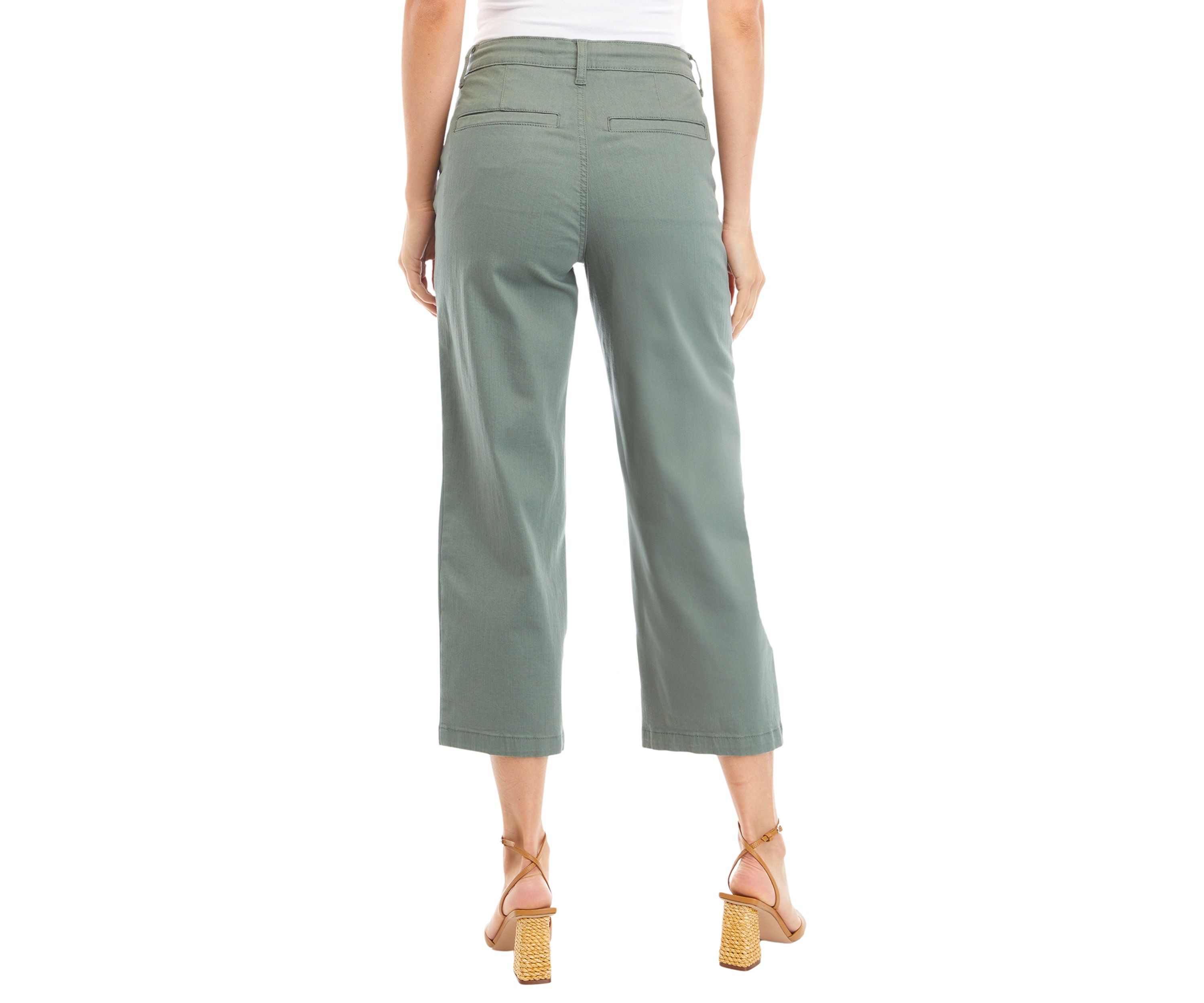 Womens Wide Leg Cropped Pants with Rope Belt 