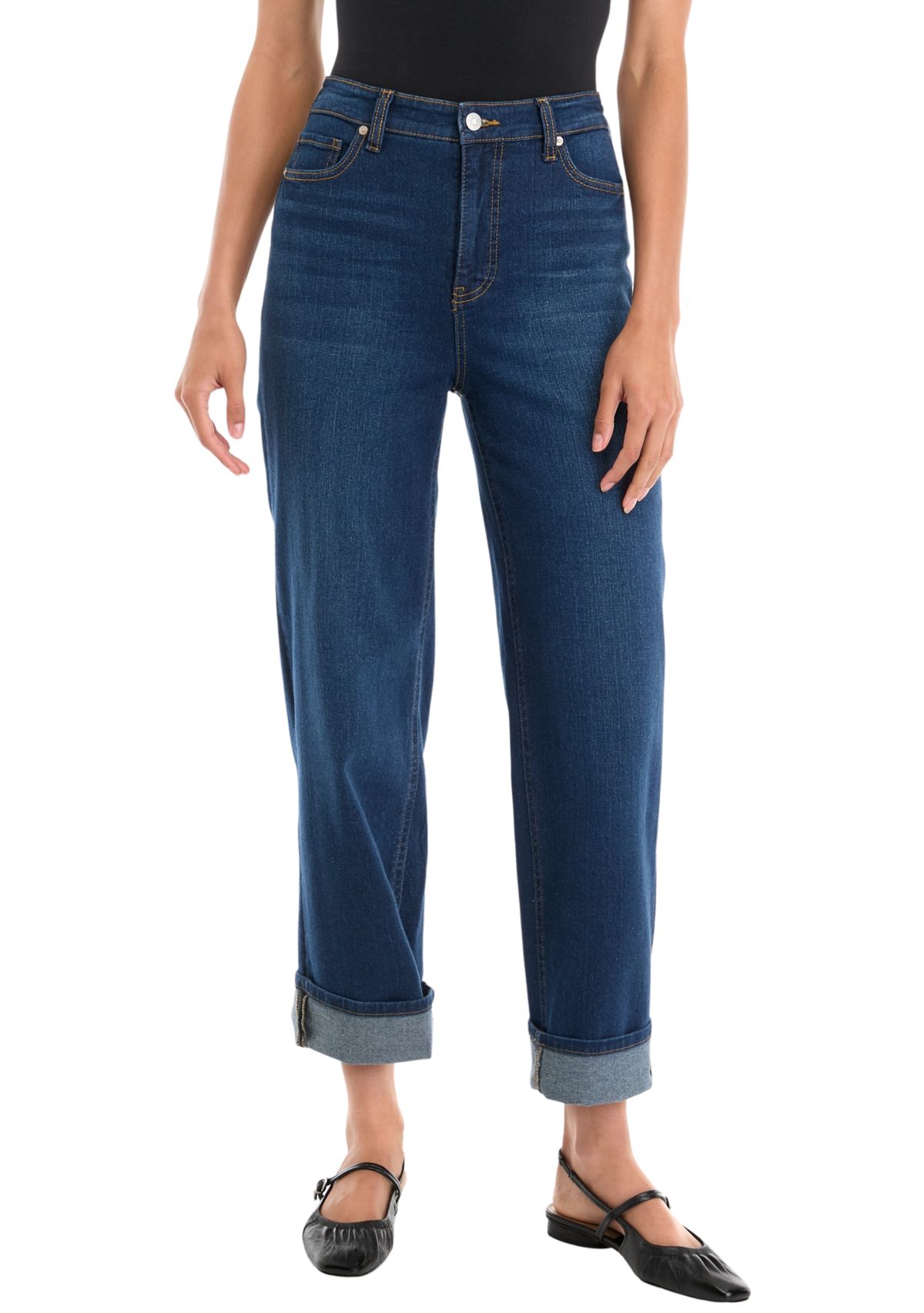 Womens High Rise Cropped Cuff Jeans