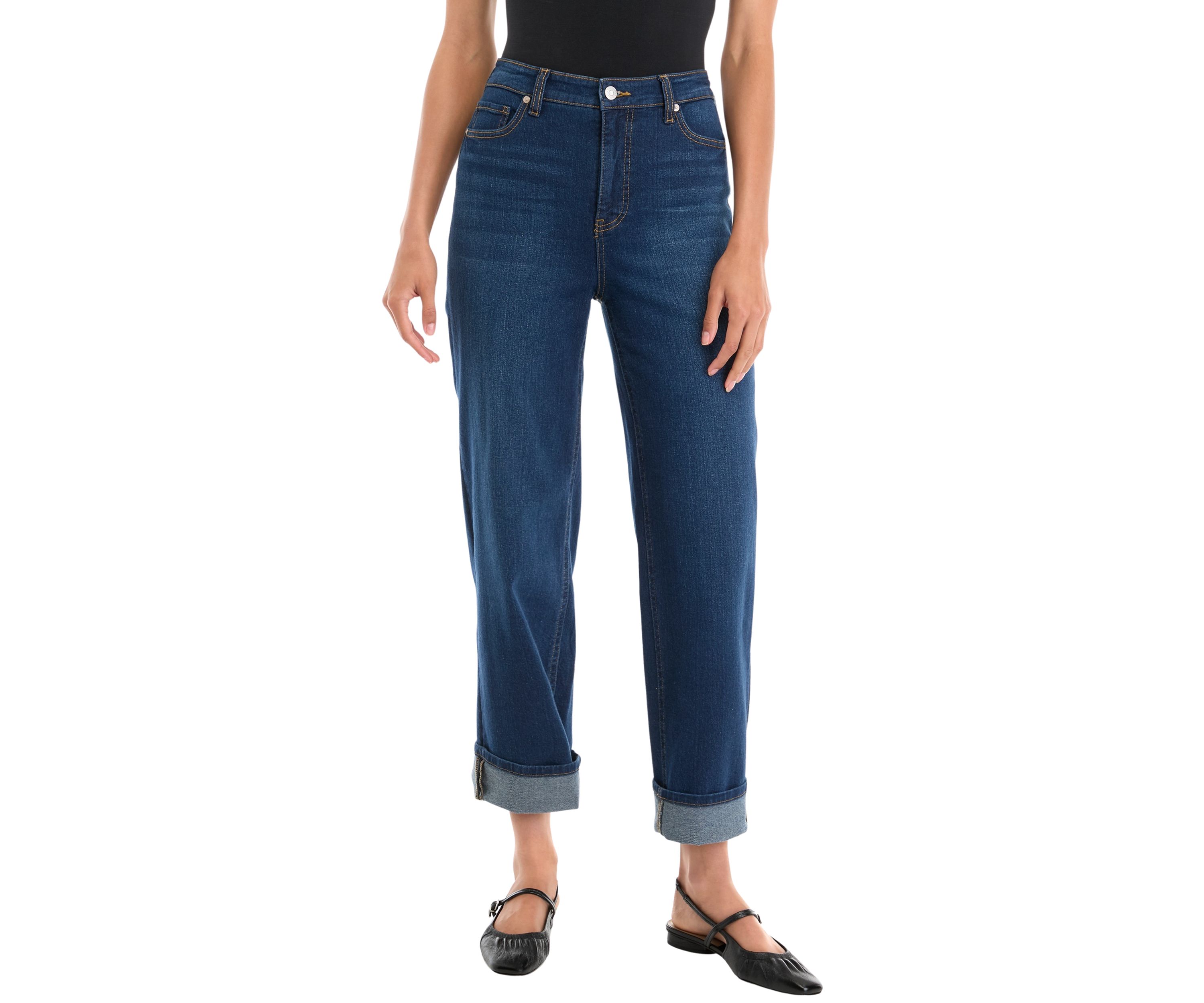 Womens High Rise Cropped Cuff Jeans