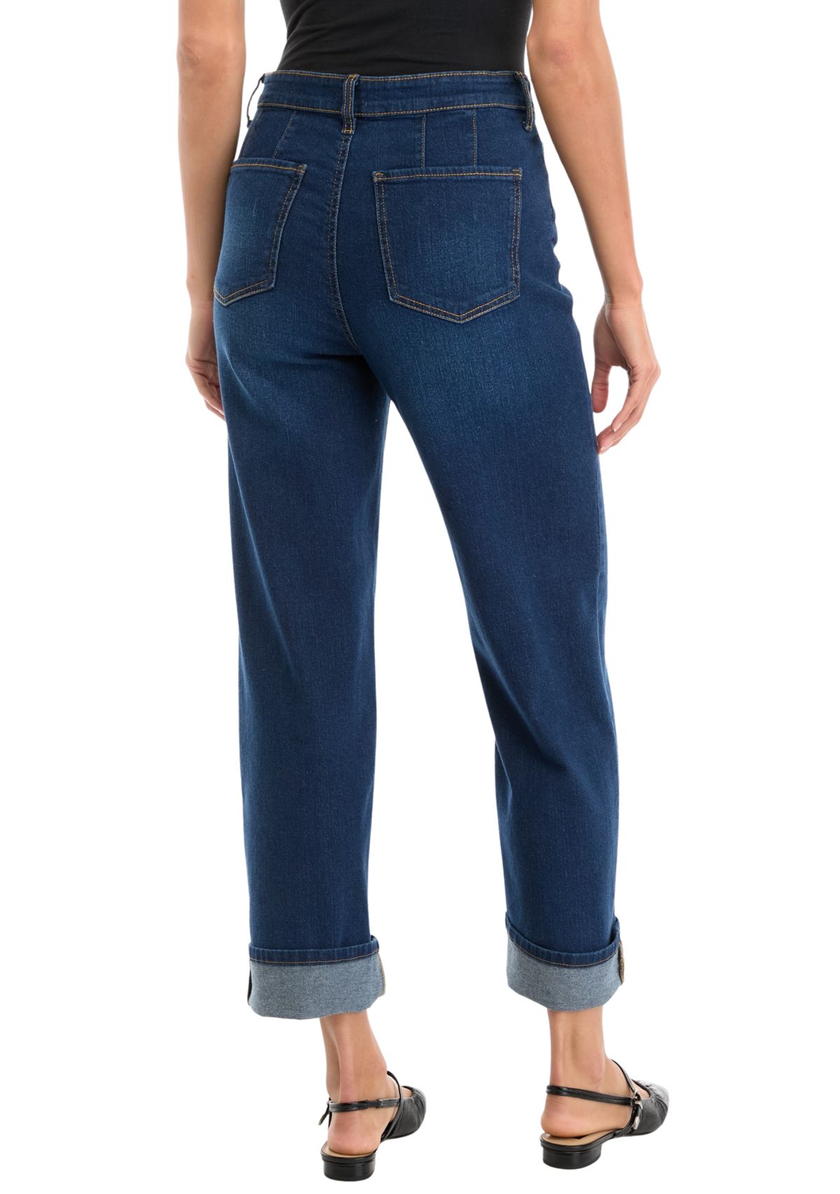 Womens High Rise Cropped Cuff Jeans