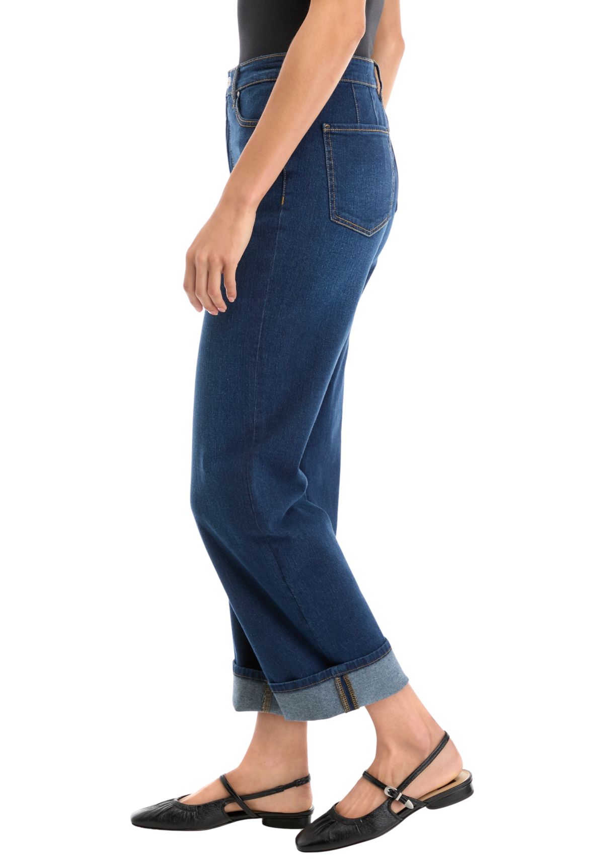 Womens High Rise Cropped Cuff Jeans