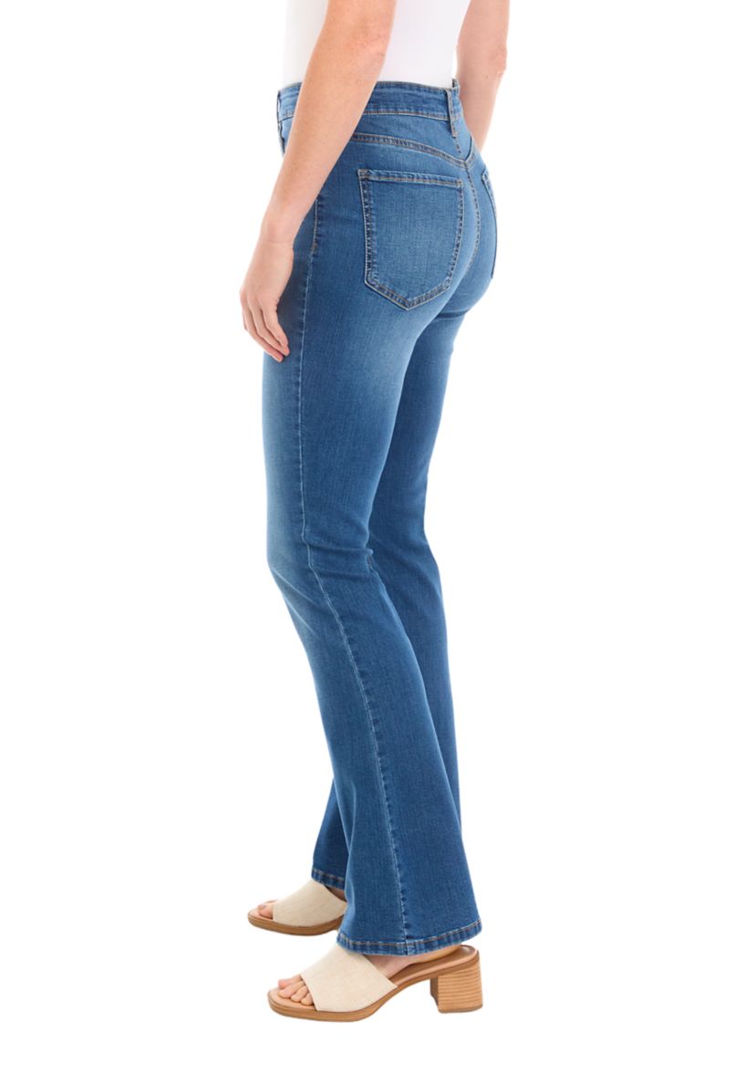 Womens High Rise Button Flare Jeans 