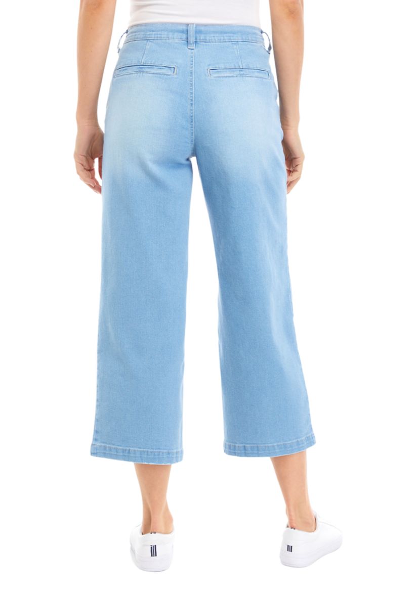  Womens Wide Leg Cropped Pants with Rope Belt 